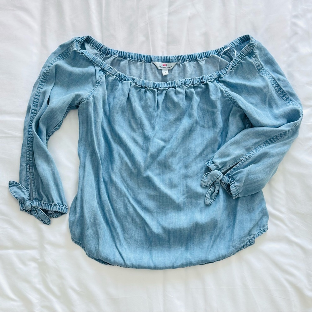 Vineyard Vines Sky Blue Off-Shoulder Blouse